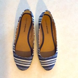 Lucky Brand 8 1/2 Striped Blue White Wedge Shoes